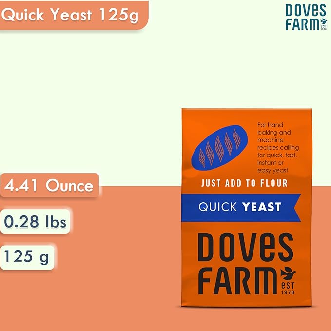 Doves Farm Quick Yeast | For Bread & Pizza Dough Baking | Useful for Home Hand Baking & Bread Machine | Highly Effective Instant Dry Yeast | 4.41 Oz (125gm)
