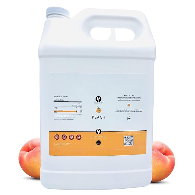 Dolce Flav Peach Extract – 1 Gallon Oil-Soluble Kosher, Sugar-Free, Concentrated Juicy Peach Flavoring for Baking, Chocolates & Desserts