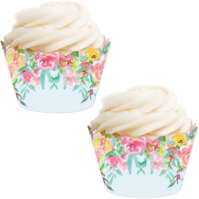 Andaz Press Cupcake Wrapper Decorations - Tea Party Pink Roses on Baby Blue, 24-Pack for Girls' 1st Birthday or Bridal Shower
