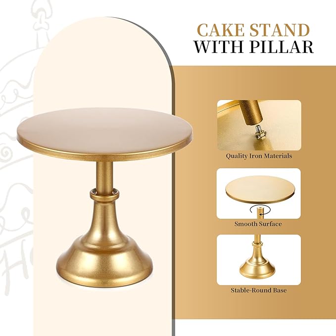 4 PCS Gold Cake Stand Set with Gold Pedestal Cake Stand and Cake Cutter Pie Spatula, Dessert Table Display Set for Wedding, Party, Birthday, Baby Shower, Event Bridal Celebration