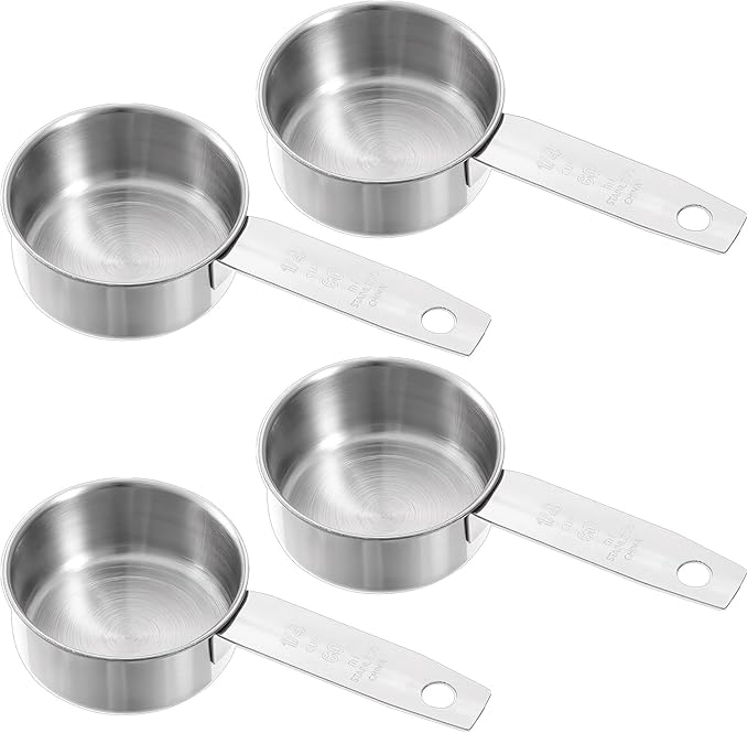 4 Pcs 1/4 Inch Cup Scoop, 60 ml Stainless Steel Measuring Cup Inner Scale Metal Liquid Measuring Scoop 2 oz Cups for Coffee, Cooking, Baking, Kitchen Wet and Dry Ingredients, Dishwasher Safe