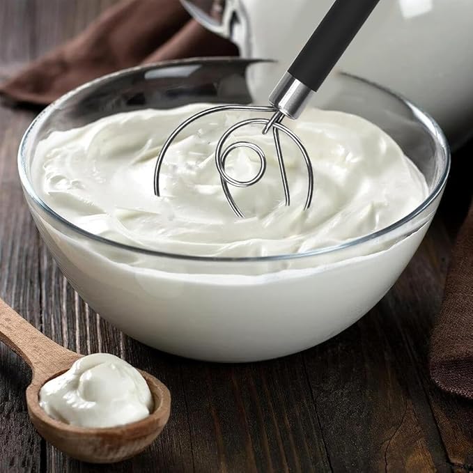 Guowall Stainless Steel Dough Whisk for Dutch Bread with Rubber Anti-slip Handle Manual Dough Mixer Pastry Blender Whisking Tools for Baking - 12 inch