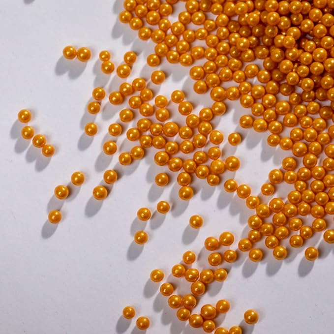 Gold Sprinkles,4mm Cake pearl Sprinkles,Cookie Sprinkles,Sugar Pearl, Edible Candy Pearls 7mm 130g 4.6OZ for Cake Cupcake Decorationg (Gold4mm)