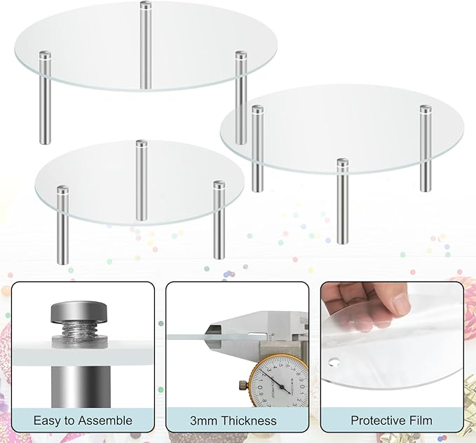 3 Packs Acrylic Cake Stand, Round Food Display Stand Clear Cupcake Holder for Dessert Table Cakes Pastries for Birthday Party Wedding Event