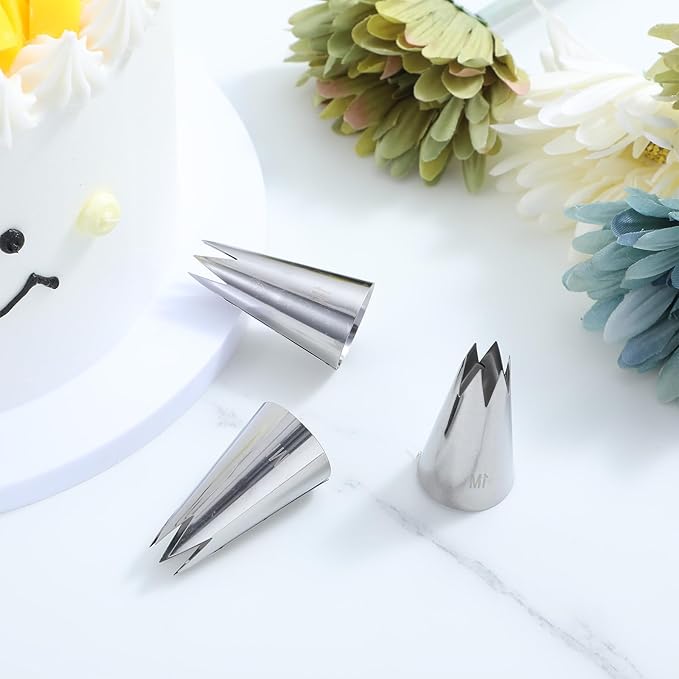 3PCS 1m Piping Tips Icing, Silver Open Star Tips, Stainless Steel Cake Decorating Tips,For Cake Decorating, Seamless Piping Nozzles, Cupcakes, Cake and Decorating
