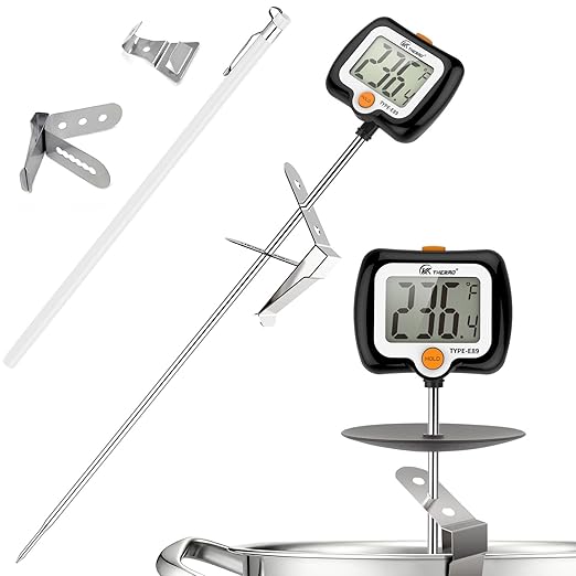 Digital Candy Thermometer with Adjustable Display, 304 Stainless Steel Probe, -58°F~572°F, Includes 2 Pot Clips & Heat-Insulating Pad for Sugar Syrup, Jam, Chocolate, Frying Oil (Black)