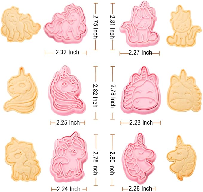 Novel Unicorn Cookie Cutters and Stamper, 6-Style 3D Unicorn Cookie Cutters Set for Kids Birthday Party and Festival (Pack of 12)