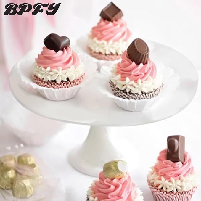 12 Inch Round White Ceramic Cake Stand, Decorative Cupcake Stand, Dessert Display Plates for Snacks and Cookies, Baby Shower, Birthday, Wedding Party Decor
