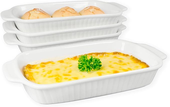 Ceramic Casserole Dishes, Small Au Gratin Baking Dish 9 x 6, Set of 4, 23 Oz with Handles, Pans Set for Oven Roasting for 1 or 2 person servings, Lasagna, Pie, Gratin, for Kitchen, Home