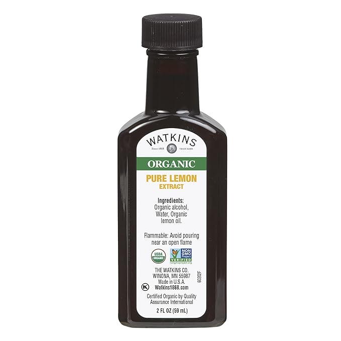 Watkins Organic Pure Lemon Extract, Non-GMO, Kosher, 2 oz. Bottle, 1-Pack