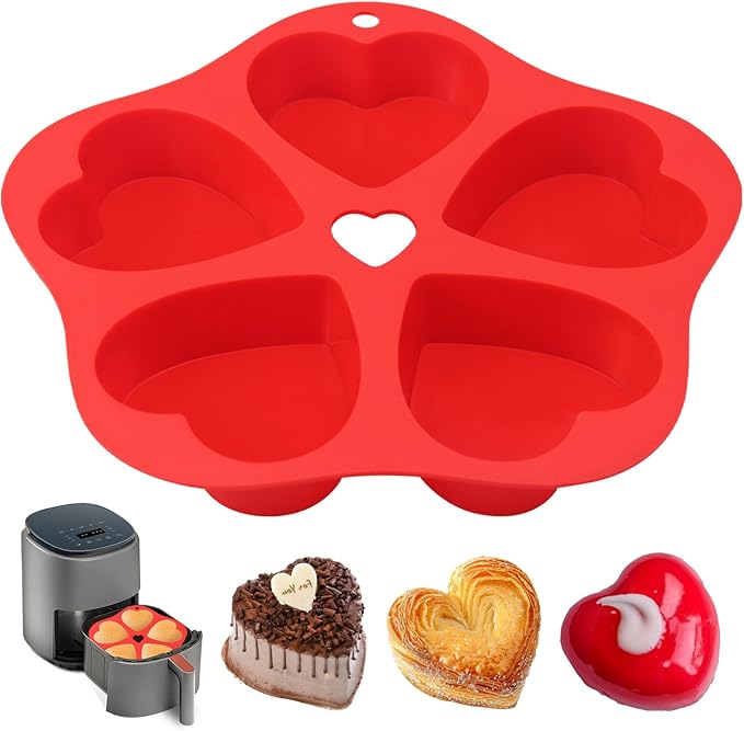 Silicone Mini Air Fryer Muffin Pan Heart Cups for Oven Baking,1 pcs Egg Bite Mold Muffin Tins Cup Cake Pan Tray for Air Fryer Basket Liners Accessories Baking Muffin Cakes Pudding Pancake