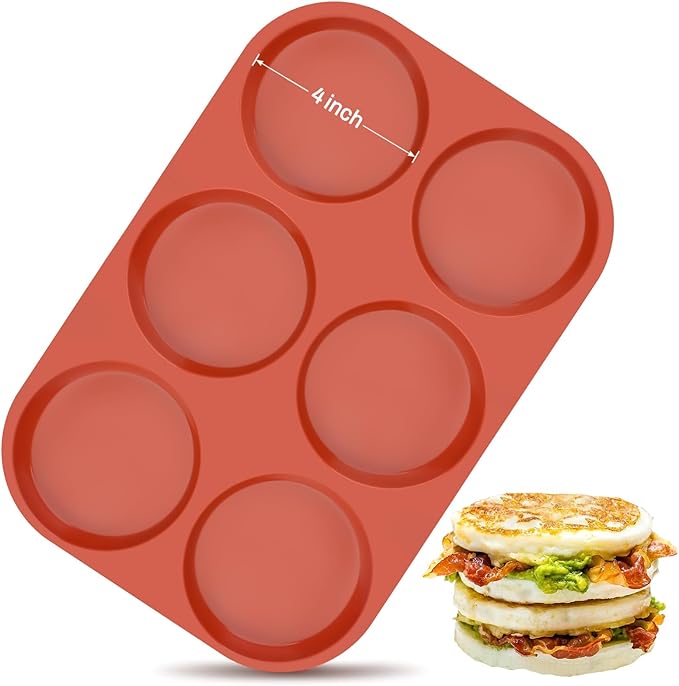Ocmoiy 4 Inch Silicone Egg Mold for Breakfast Sandwiches, 1 Pack Non-Stick Silicone Jumbo Muffin Top/Hamburger Bun Pan Eggs Bites Mold for Oven Baking Egg Patty, Pancake, Frittata