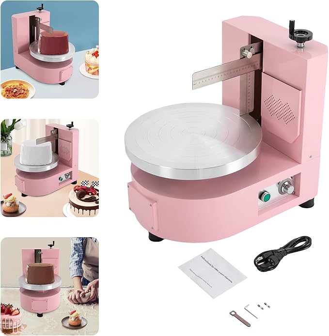 Cake Decorating Coating Machine, 80W Auto Cream Spreading Machine, Cake Cream Smooth Coating Decoration Machines with Adjustable Speed for 4-12 Inch Cakes Dessert Shops (Pink)