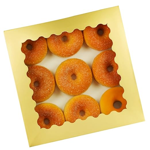 qiqee Gold Pastry Box With Window 8x8x2.5 inch Donut Pie Boxes 30pcs Bakery Box Auto-pop up