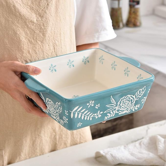 Wisenvoy Baking Dish 8x8 Baking Pan Brownie Pan Casserole Dish Hand-Painted Casserole Dishes For Oven Lasagna Pan