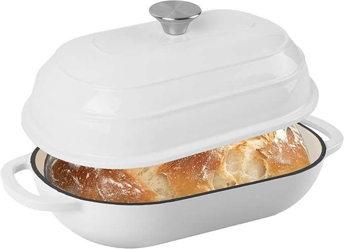 Premium Enameled Cast Iron Dutch Oven for Bread Baking | Non-Stick 2QT Oval Bread Oven with Lid | Perfect for Sourdough, Loaf, and Artisan Baking (Gradient Pink, 5 QT)