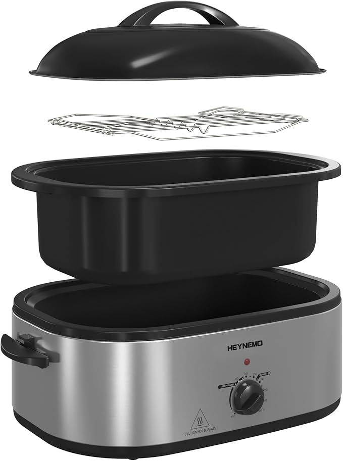 Roaster Oven 18Qt, Multifunctional Electric Roaster Oven for Turkey Meats Bread Soup Sauce, Fast-Cooking Turkey Roaster with Self-Basting Lid, Removable Pan and Rack, Stainless Steel