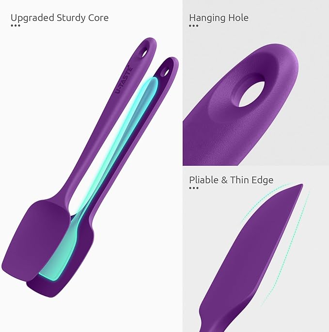 High Heat Resistant Silicone Spatulas: U-Taste 480ºF Hot Proof Food Grade Flexible Silicon Baking Scraper, Food Grade Rubber Kitchen Cooking Mixing Utensils for Nonstick Cookware Set of 4 (Purple)