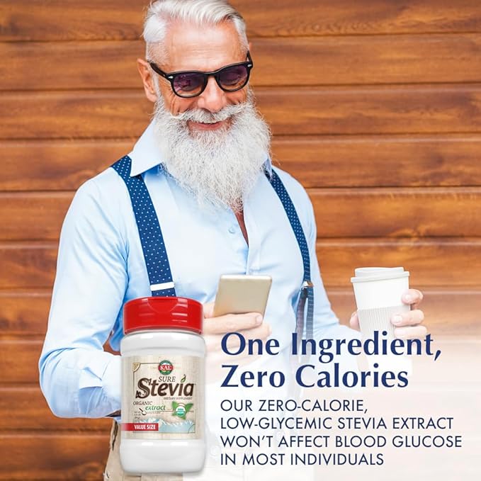 KAL Sure Stevia Extract, Organic Stevia Powder, Low Carb, Zero Calorie Sweetener, Keto Friendly, Great Taste, Low Glycemic, Vegan, Gluten Free, No Fillers, 60-Day Guarantee (2.8 oz Organic)