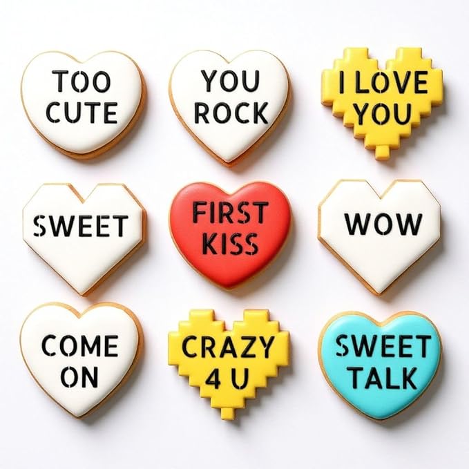 Cookie Cutter and Stencil Set Bundle Kit PYO Cookies Paint Your Own Diy Bakery Fondant Sugar Happy Birthday Wedding Baby Candle Kids Painting Coloring Pages Comb (Conversation Heart Mini)