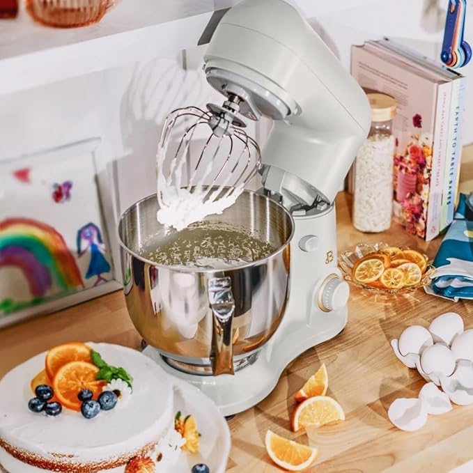Beautiful 5.3 QT Stand Mixer w/Tilt-Head Design, Stainless Bowl, 300-Watt Power, 12-Speed Control, Includes Beater, Dough Hook, Whisk, Splash Shield (White Icing)