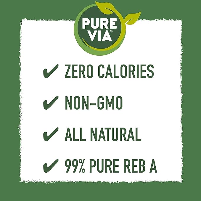 PURE VIA Stevia Sweetener Packets, Sugar Substitute, Natural Sweetener, No Erythritol, Zero Calorie Natural Sweetener Packets, 40 Count (Pack of 12)