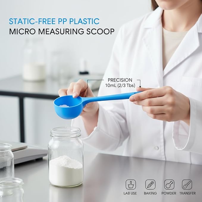 5g Plastic Measuring Spoons (10ml) – Pack of 5 Small Scoops for Protein Poweder, Creatine, Coffee, Lab, Baking, Laundry, Canisters, Dry Goods – 1 Teaspoon Measuring Spoons (tsp), Blue