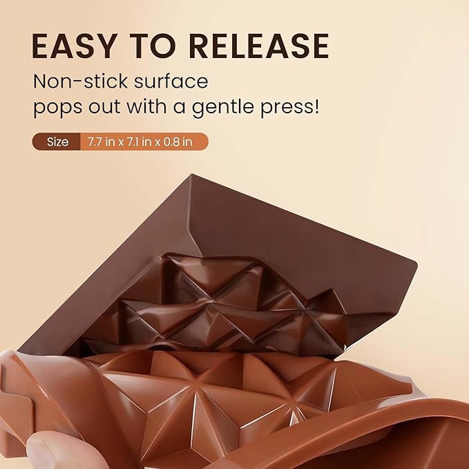 3 PCS Chocolate Bar Mold Silicone Molds,Rectangular Non Stick Chocolate Molds, Food Grade Silicone Deep Mold DIY for Snacks