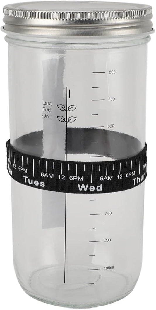 Sourdough Bread Starter Kit, Glass Jar with Markings and Thermometer for Ideal Yeast Fermentation, Bread Making Supplies for Home Bakers, 1000ml, 34oz
