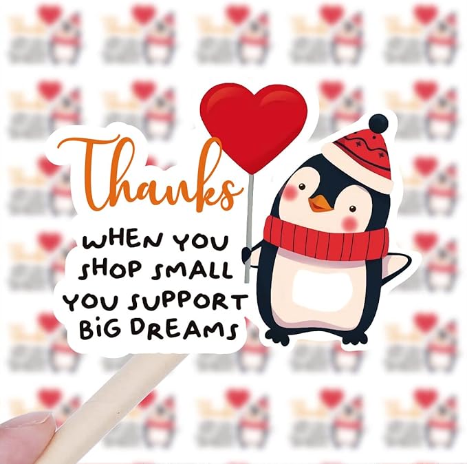 200 PCS Thanks You Support Big Dream Stickers for Business Packages, Handmade Goods, Bags - Cute Small Business Envelopes, Christmas Theme Small Shop Seals