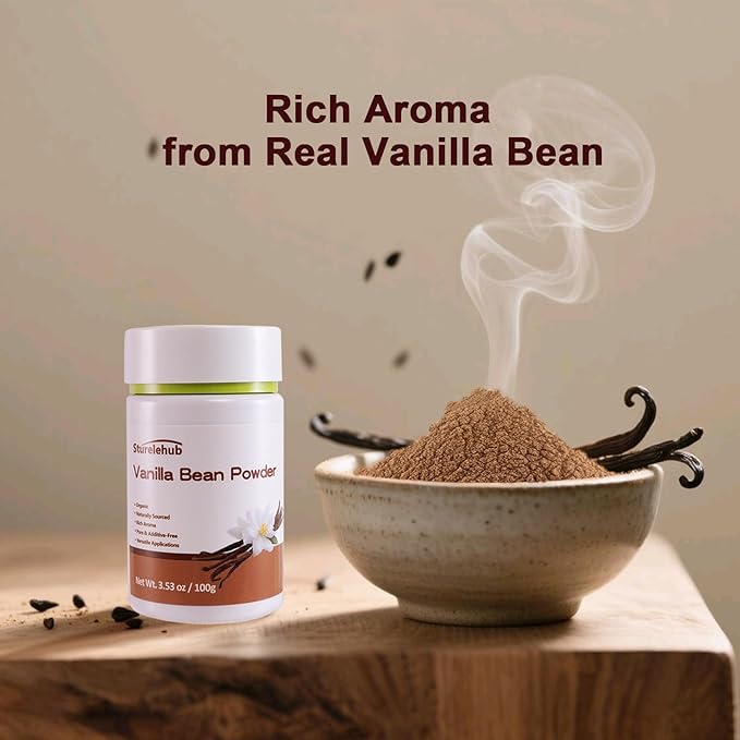 Vanilla Bean Powder, 3.53oz / 100g, 100% Pure Ground Vanilla Bean Powder, No Additives, Vegan, Great for Coffee, Desserts, Cooking, Baking