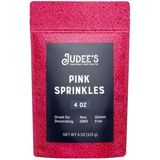 Judee's Gluten Free Pink Sprinkles - Vibrant Baking Toppings & Bright Sprinkles for Cakes - Gluten Free Cake Decorating & Edible Dessert Decorations - Dessert & Ice Cream Toppings - 4 Oz