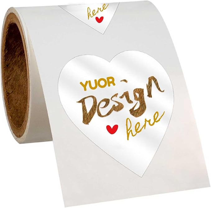 Custom Sticker Rolls Labels Personalized Any Logo, Picture, Text Customized Name Labels 100-500pcs Waterproof (Heart)