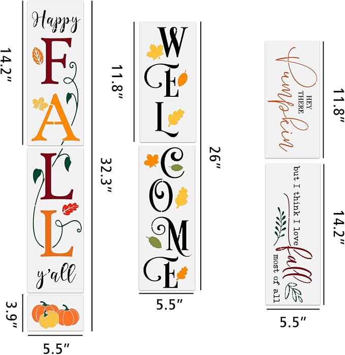 Fall Stencils for Painting on Wood Reusable Pumpkin Stencil Thanksgiving Drawing Templates Large Welcome/Happy Fall Y’All Porch Sign