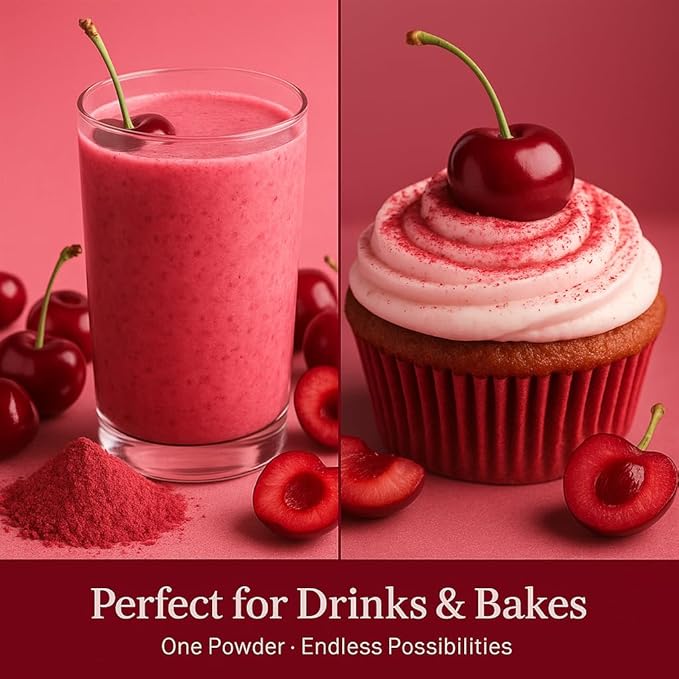 Confect Cherry Powder | Pure & Natural Fruit Powder for Smoothies, Baking, Beverages, Juices, Tea & DIY Recipes | Vegan, Gluten-Free, No Added Sugar – 4 OZ