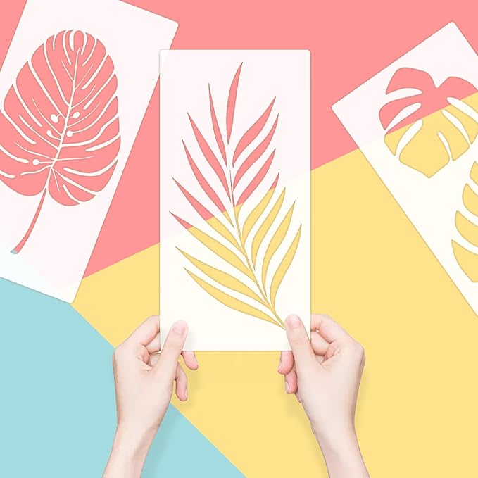 3 Pcs Leaf Painting Stencils Flexible Paint Fern Leaf Turtle Stencil Reusable Tropical Palm Monstera Botanical Leaves Wall Stencil Drawing for DIY Crafts Furniture Canvas Wood Home Decor