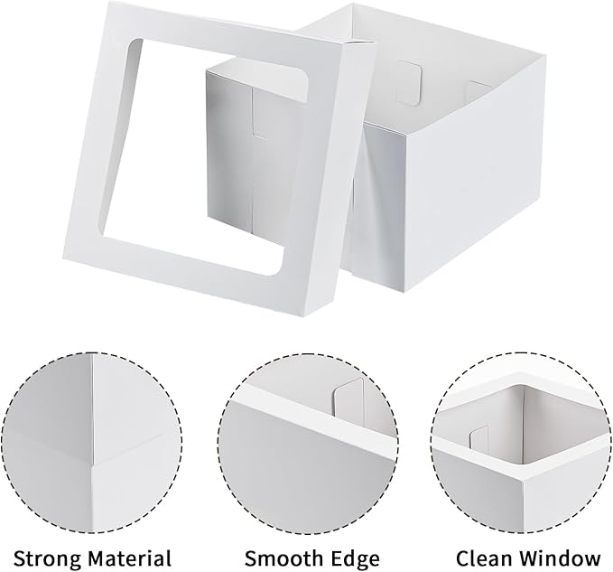 Moretoes 10pcs Cake Boxes 12x12x8 Inch White Bakery Boxes with Window Tall Dessert Cardboard Containers for Cakes Cupcakes Pies Donuts Cookies, for Valentine's Day Mother's Day