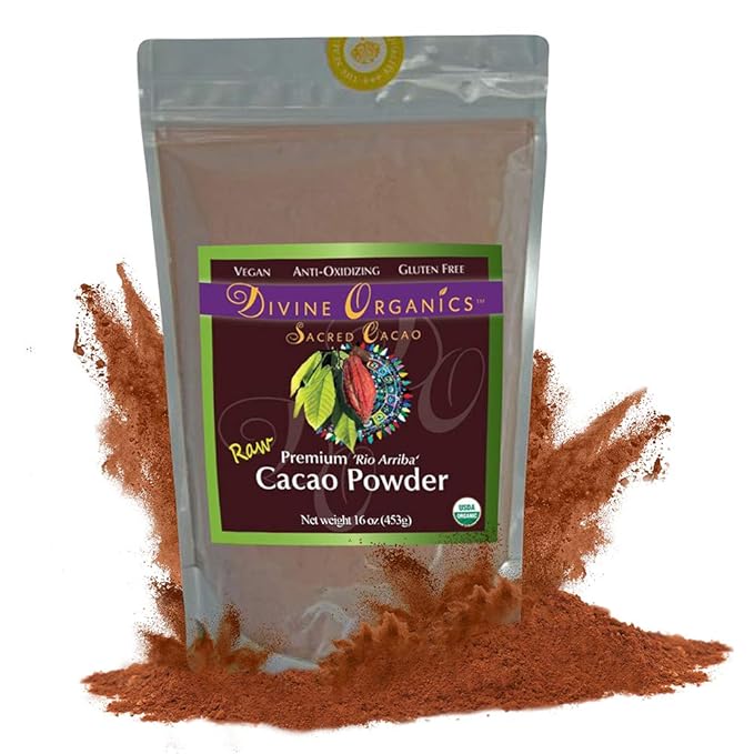 Divine Organics Raw Cacao Powder/Raw Cocoa Powder - Certified Organic - Premium Rio Arriba - Smoothies, Hot Chocolate, Baking, Shakes, Add to Coffee - Rich in Magnesium (32oz)