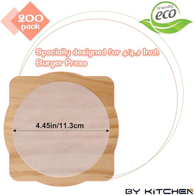 Burger Patty Paper Rounds for 4/4.5 Inch Burger Press, 200pcs 4.5inch Baking Parchment Rounds/Hamburger Patty Paper Sheet for Separating Burger Patty, Cookies and More (5.5/6/7/8/9/10/12in Available)