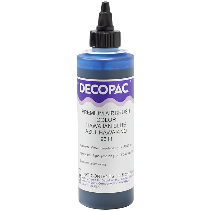 DecoPac Hawaiian Blue Food Coloring, 8 Fl Oz Airbrush Food Color, Edible Airbrush For Cake Decorating, Cookie Airbrush Coloring, Food Airbrush Kit Add-on, Airbrushes For Cake Decorating 8Fl Oz