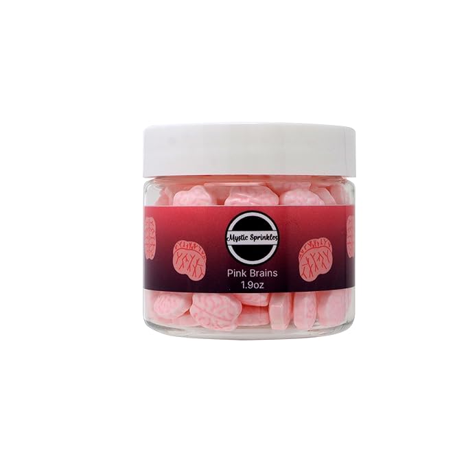 Mystic Sprinkles Halloween Candy Shape Sprinkles (Pink Brains, 2oz Jars)
