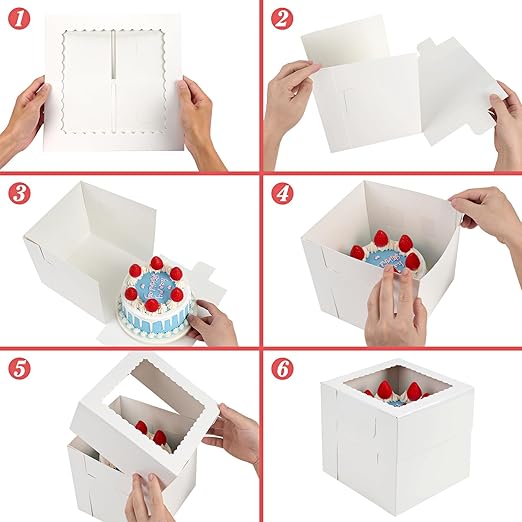 Moretoes 20pcs 8x8x8 Inches Cake Boxes with Window, White Bakery Dessert Boxes, Cajas Pasteles for Cake, Valentine's Day, Mother's Day, Birthday, Wedding, Party