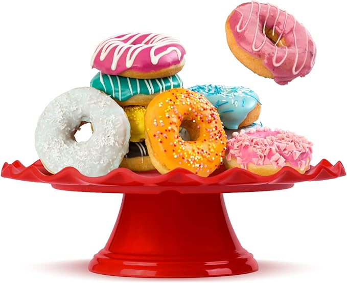 10.8 Inch Floral Border Cake Stand, Melamine Display Stand,Cupcake Stand for Birthday Parties, Weddings, Baby Shower,Anniversary and Other Events, Red