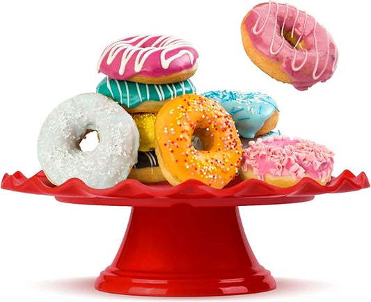 10.8 Inch Floral Border Cake Stand, Melamine Display Stand,Cupcake Stand for Birthday Parties, Weddings, Baby Shower,Anniversary and Other Events, Red