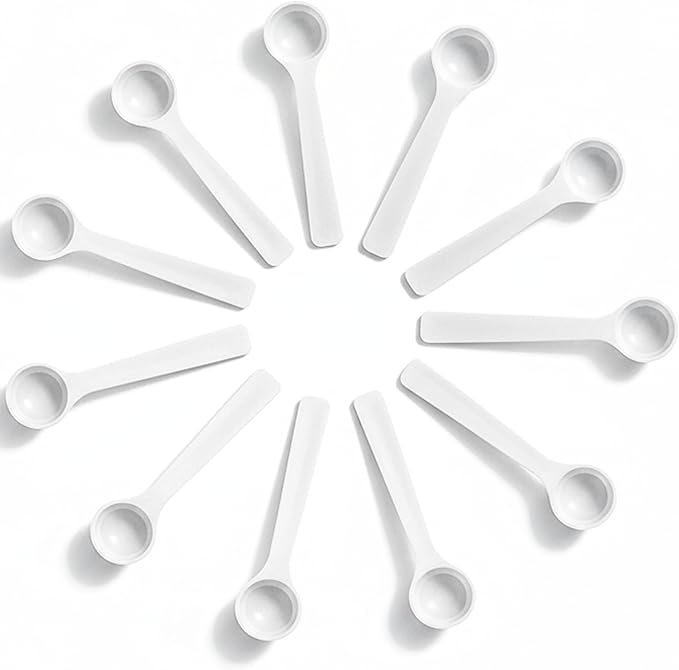 500mg Plastic Measuring Spoons (1ml) – Pack of 10 Mini Spoons for Protein Powder, Baby Formula, Medicine – Approx. 1/10 Teaspoon Scoop (tsp)
