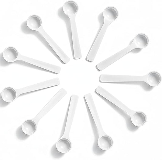 500mg Plastic Measuring Spoons (1ml) – Pack of 10 Mini Spoons for Protein Powder, Baby Formula, Medicine – Approx. 1/10 Teaspoon Scoop (tsp)