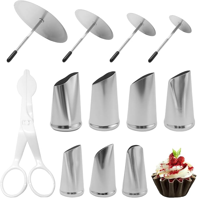 Cake Decorating Tool Kit,4pcs Cake Flower Nail,7pcs Stainless Steel Icing Flowers Piping Nozzle Tips,1 Flower Lifters for Cake Fondant Cupcake