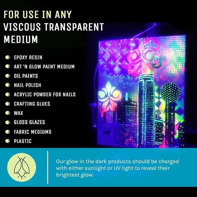 Glow in The Dark Pigment Powder - Neutral and Fluorescent Color for Art Painting, Fine Art, Nail Art Paint, and DIY Crafts - Long Lasting, 10+ Color Options - Neutral Sky Blue - (12 Grams/ .42oz)