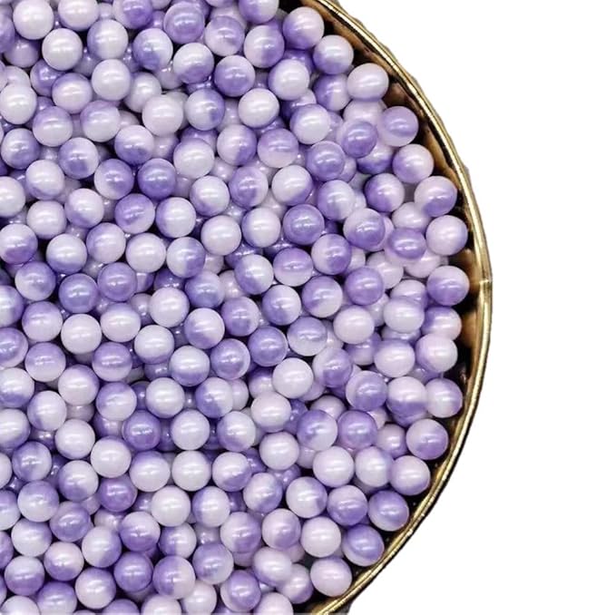 Rainbow Sprinkles White Purple Edible Pearl Christmas Cake sprinkles,Cookie sprinkles,Sugar Pearl, Edible Candy Pearls 7mm 130g 4.6OZ for Cake Cupcake Decorationg (Purple+White)