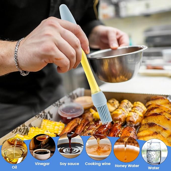 Basting Brush for Cooking, Heat Resistant Spread Oil Butter Sauce, Silicone Heat Resistant Pastry Brushes, Food Brush for Cooking, BBQ, Barbecue, Baking Tool Kitchen Gadget(COLOR:Blue)